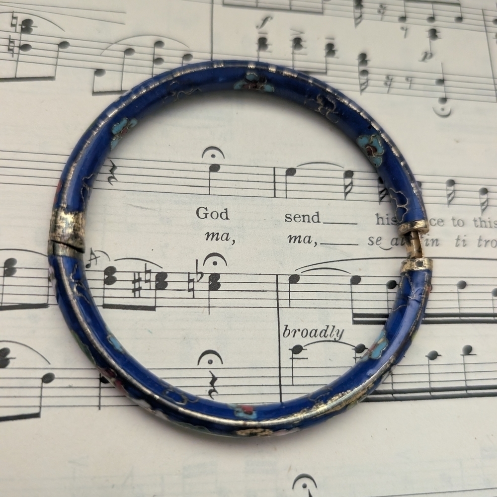 Floral Blue Bangle Cloisonne Bracelet - Picture 12 of 12